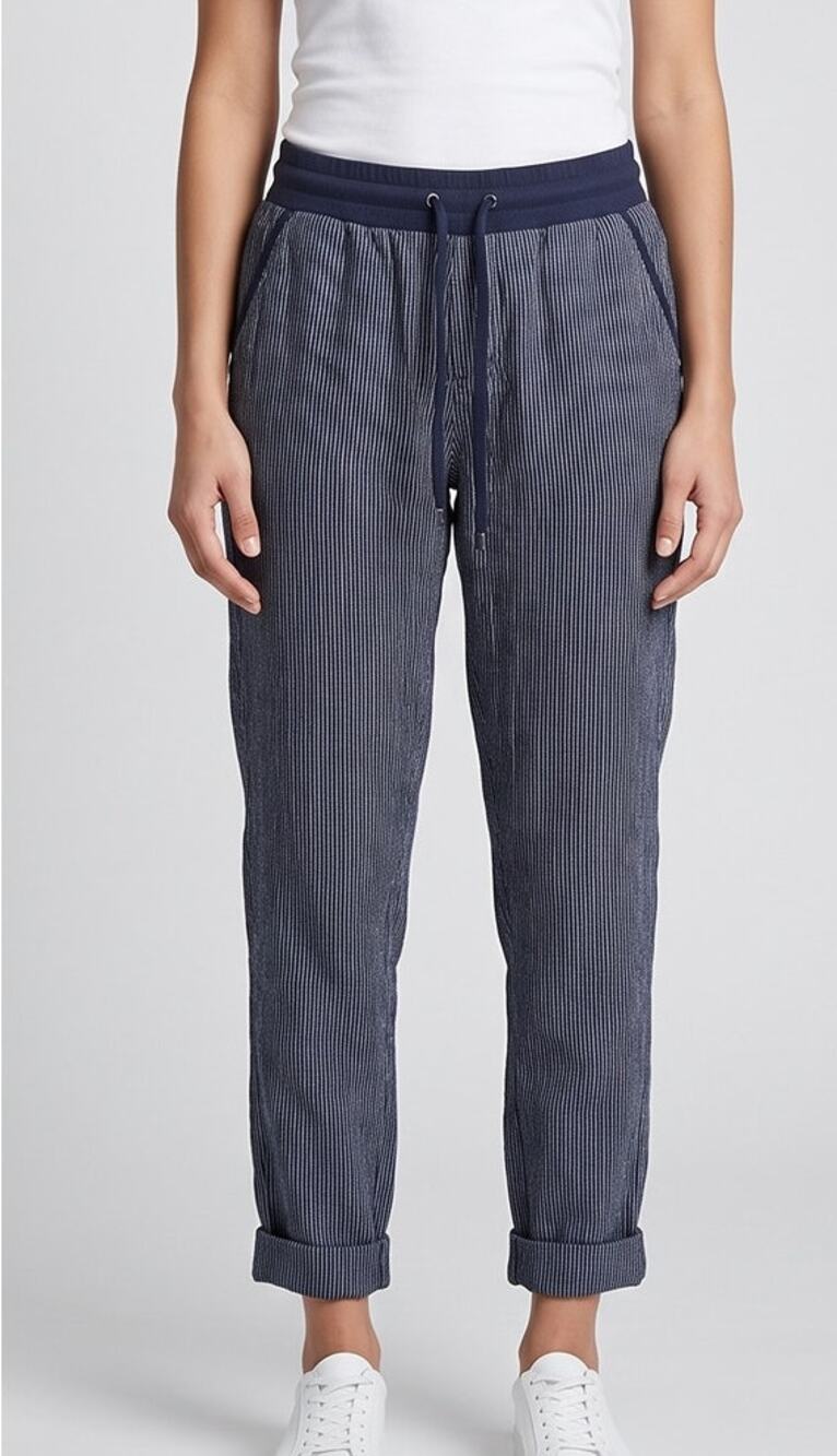 Athleta Womens Size 4P Blue Pants Bali Linen Ankle Pin Stripe Blue Cuffed Hem